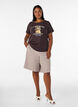 T-shirt en coton avec imprim&eacute; chat et col rond, Marron, Model image number 1