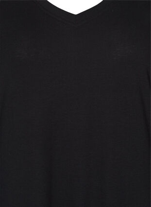 Robe unie à col en V et manches longues, Black, Packshot image number 2