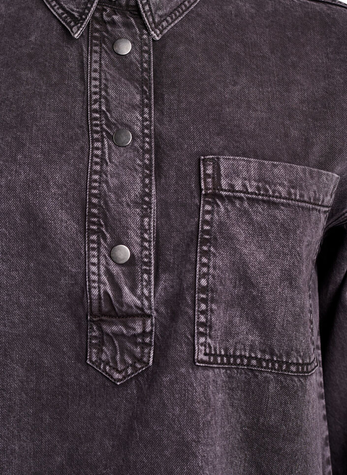 Chemise en denim ample avec manches 3/4, Gris, Packshot image number 2