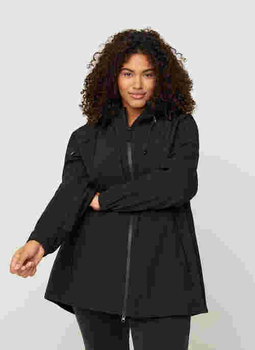 Veste softshell courte à capuche, Black, Model