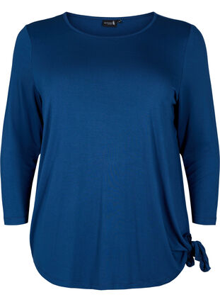 Training blouse van viscose met bindend detail, Blue Wing Teal, Packshot image number 0