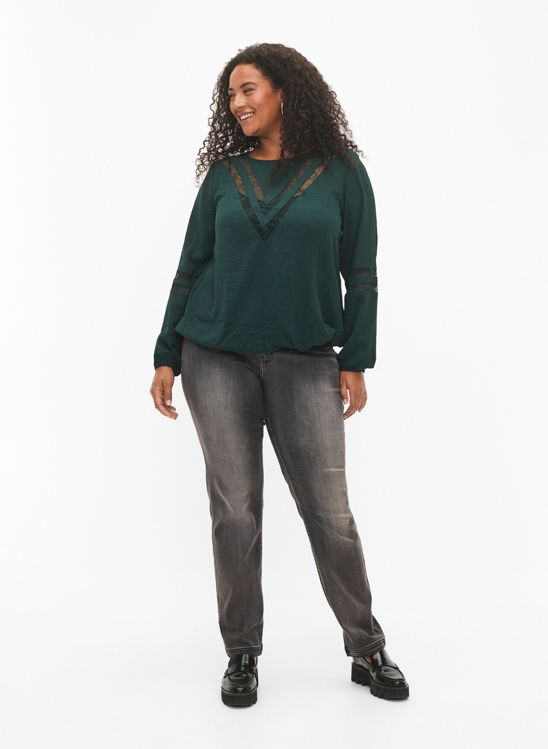 ZizziBlouse met lange mouwen en kant, Scarab, Model image number 2