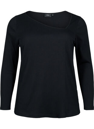 T-shirt à manches longues avec coupe asymétrique, Black, Packshot image number 0