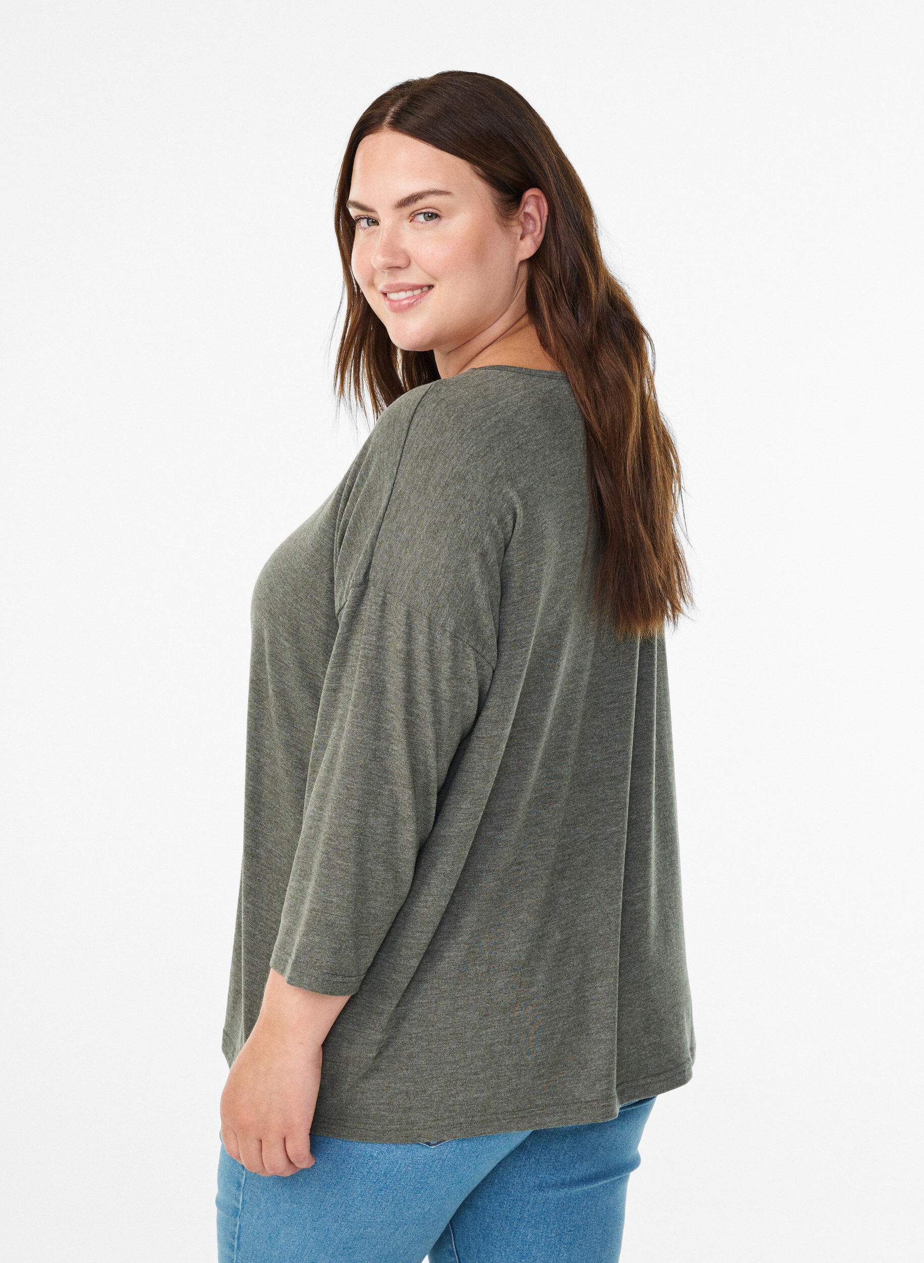ZizziJersey blouse met 3/4 mouwen, Groen, Model image number 2