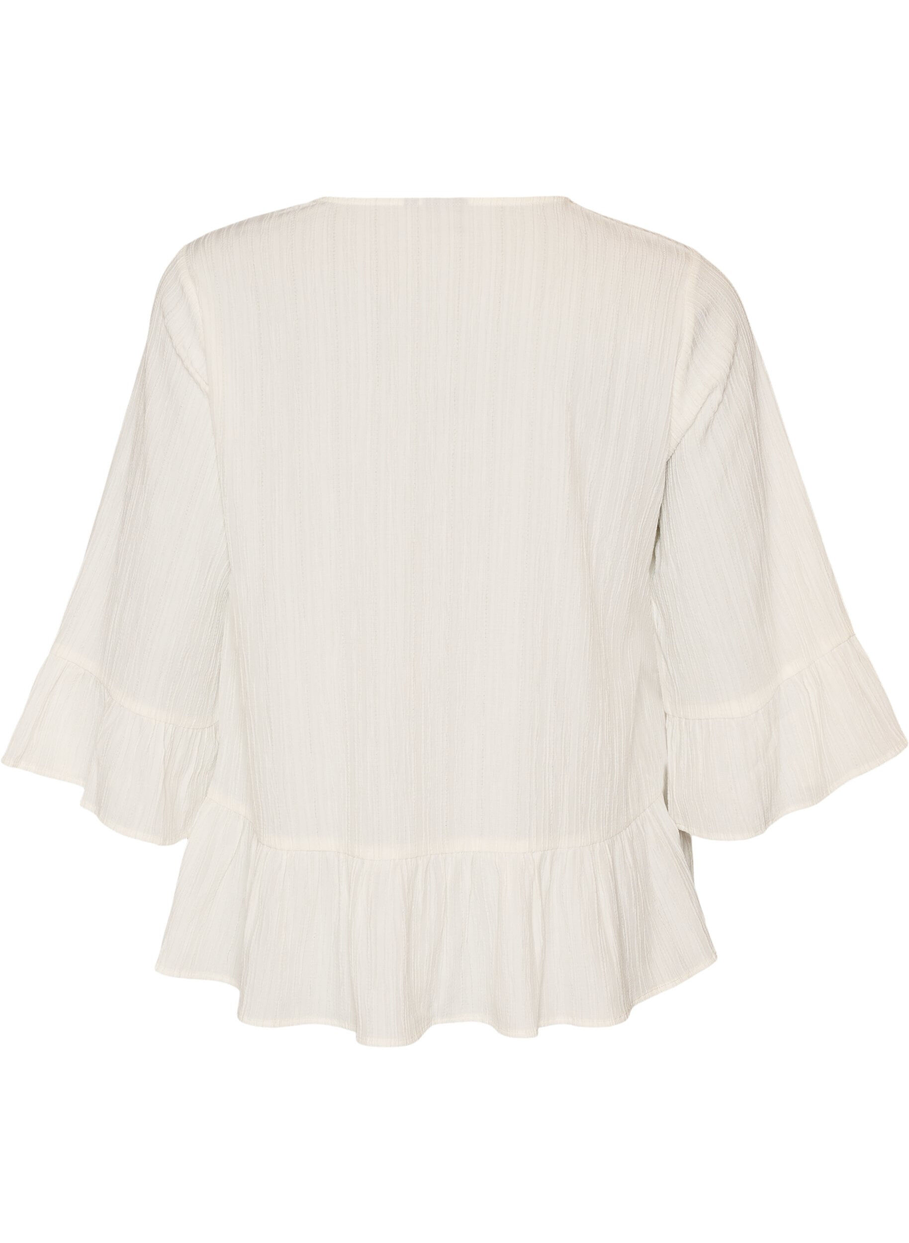 ZizziBlouse textur&eacute;e avec col V et volants, Vanille, Packshot image number 1