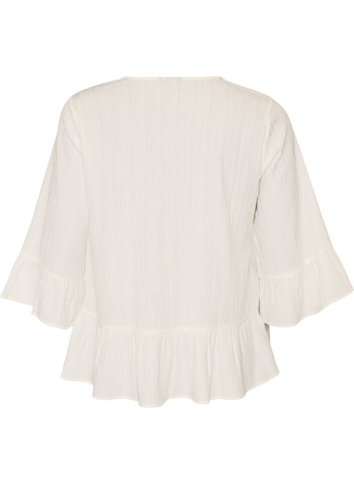 Blouse textur&eacute;e avec col V et volants, Vanille, Packshot image number 1