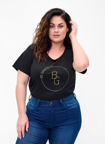 T-shirt met korte mouwen en opdruk, Black BG, Model image number 0