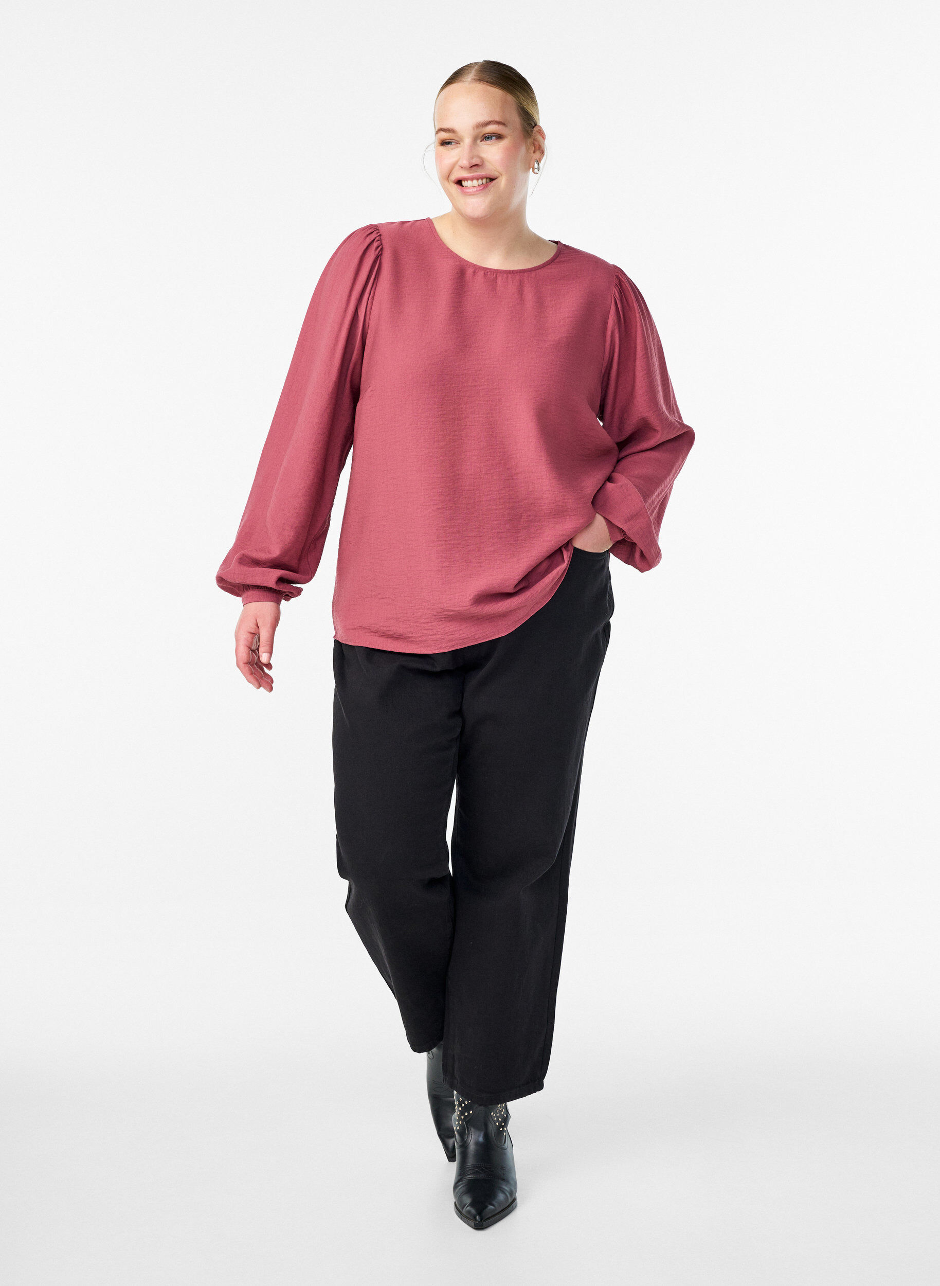 ZizziViscose blouse met lange mouwen, Roze, Model image number 1