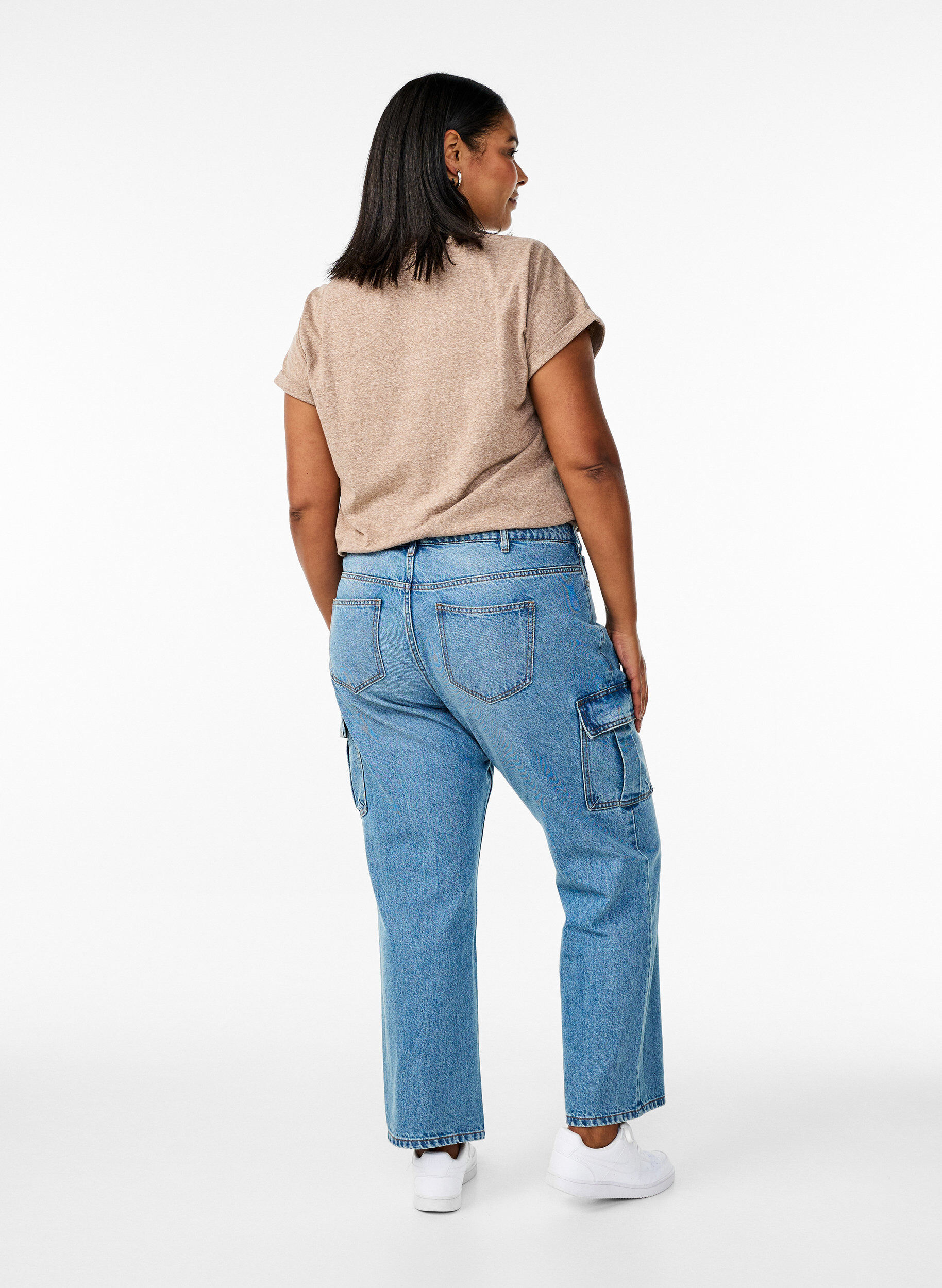 ZizziLosse pasvorm cargo jeans met hoge taille, Light Blue, Model image number 1