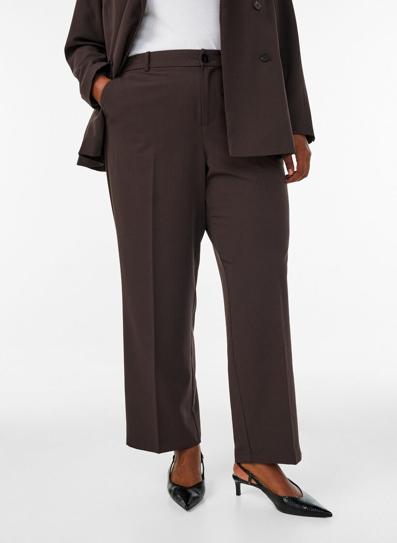 Pantalon de tailleur taille haute avec plis marqu&eacute;s, Marron, Model image number 2