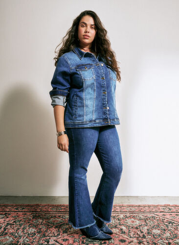 Ellen bootcut jeans met rauwe rand, Blue denim, Image image number 0