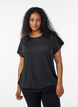 Jersey blouse met gestructureerde strepen en een gesmokte zoom, Zwart, Model image number 0