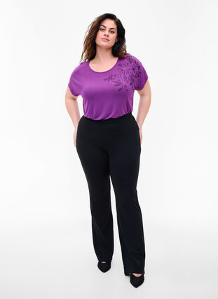 T-shirt à manches courtes en viscose avec imprimé floral, Grape Juice Flower, Model image number 2