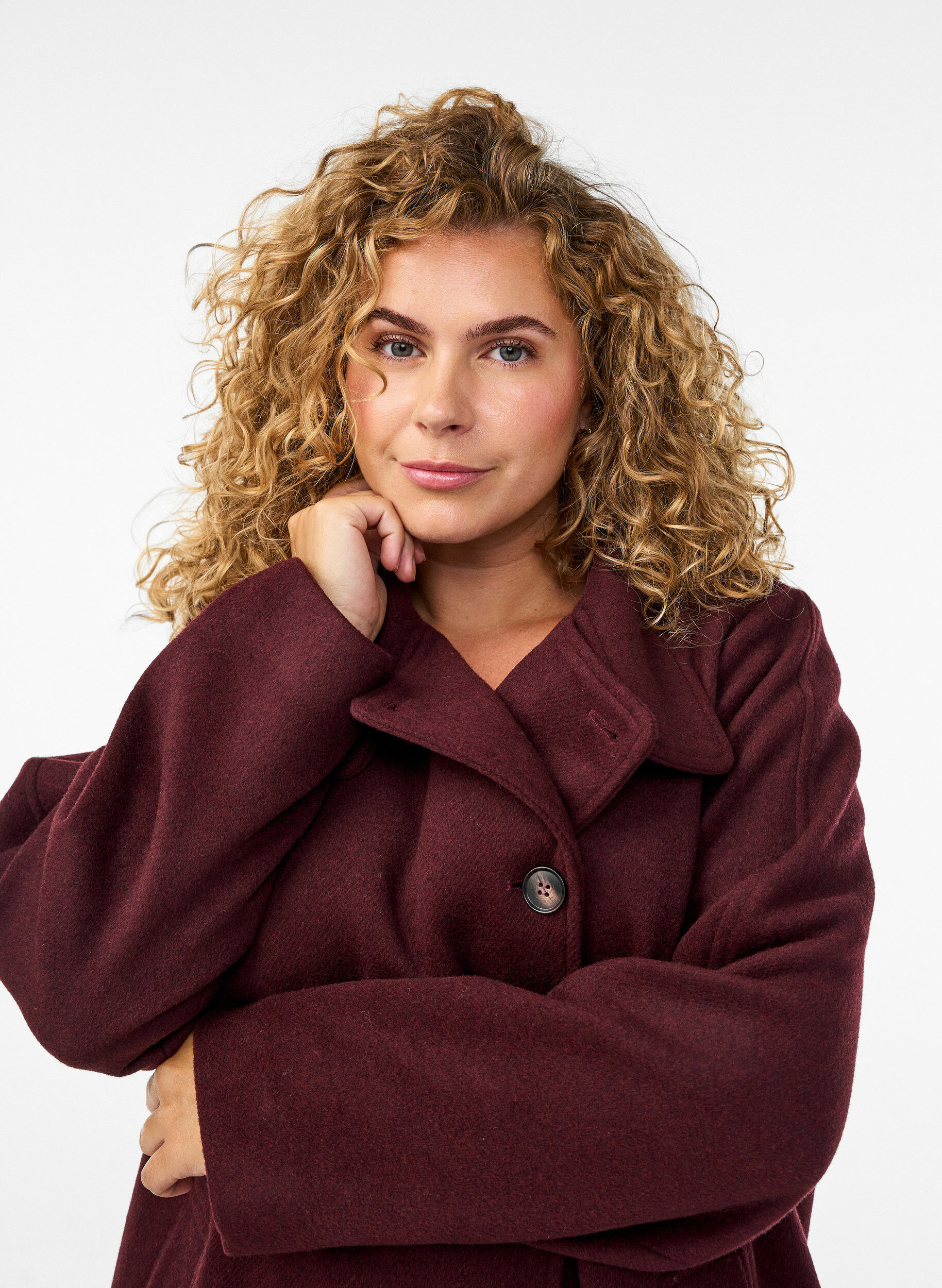 ZizziMantel met wol en opstaande kraag, Rood, Model image number 3