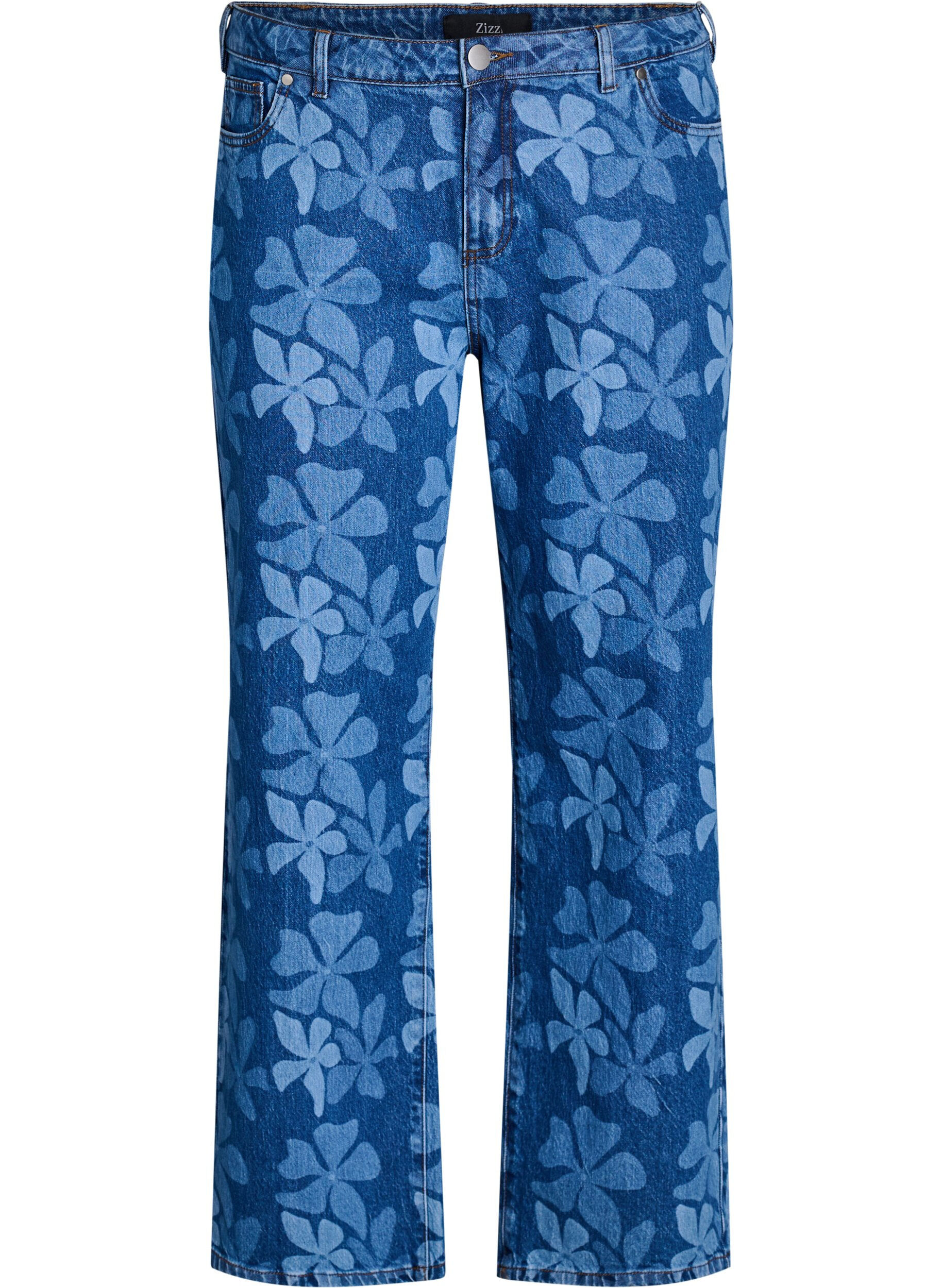 ZizziMyra jeans in bloemen denim met een Wide fit, Blauw, Packshot image number 0