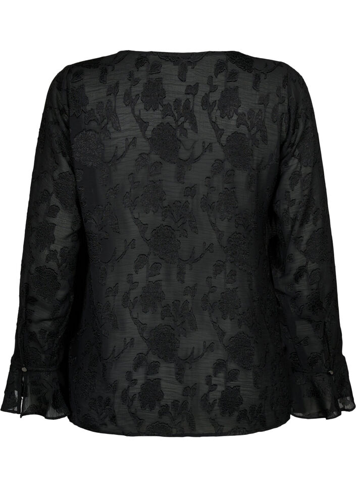 Chemise à manches longues avec look jacquard, Black, Packshot image number 1