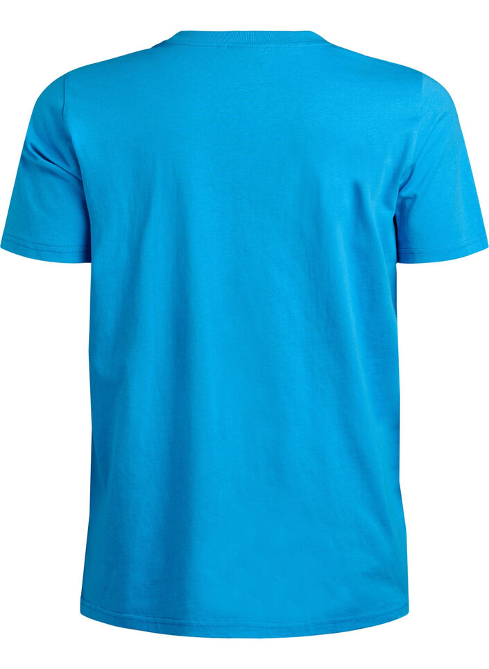 Basic katoenen T-shirt met ronde hals, Blauw, Packshot image number 1