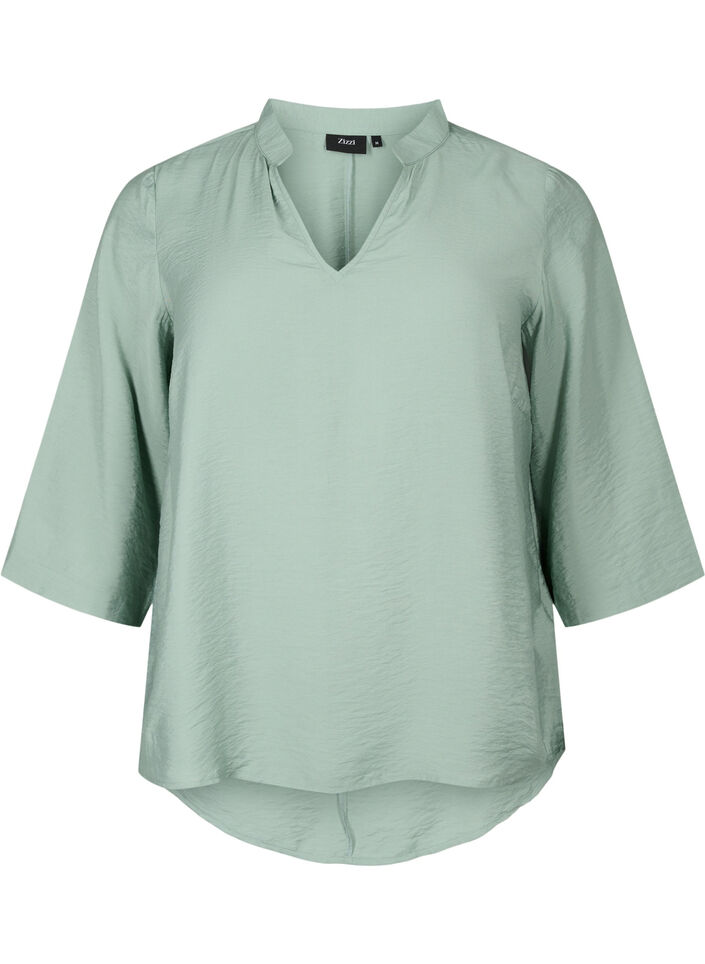 Blouse à couleur unie avec manches 3/4, Chinois Green, Packshot image number 0