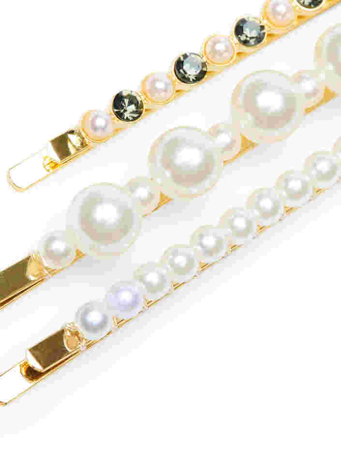 Lot de 3 épingles à cheveux avec perles, Pearl, Packshot image number 2