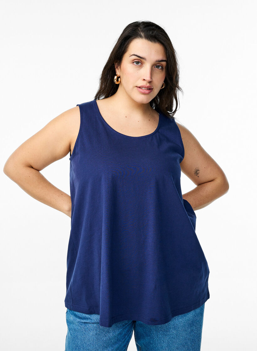 Top en coton avec forme en A, Bleu, Model image number 0