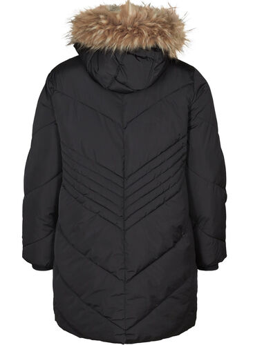 Veste d'hiver avec capuche et col en fausse fourrure, Black, Packshot image number 1