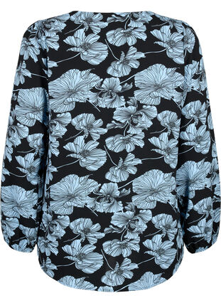 Shirtblouse met V-hals en print, Black B. Flower AOP, Packshot image number 1