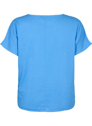 Katoenen blouse met korte mouwen van katoenmix met linnen, Ultramarine, Packshot image number 1