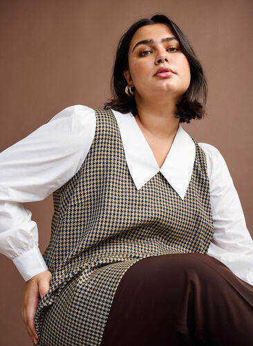 Tunique chemise à manches longues imprimée à grand col, Houdsthooth, Image image number 0