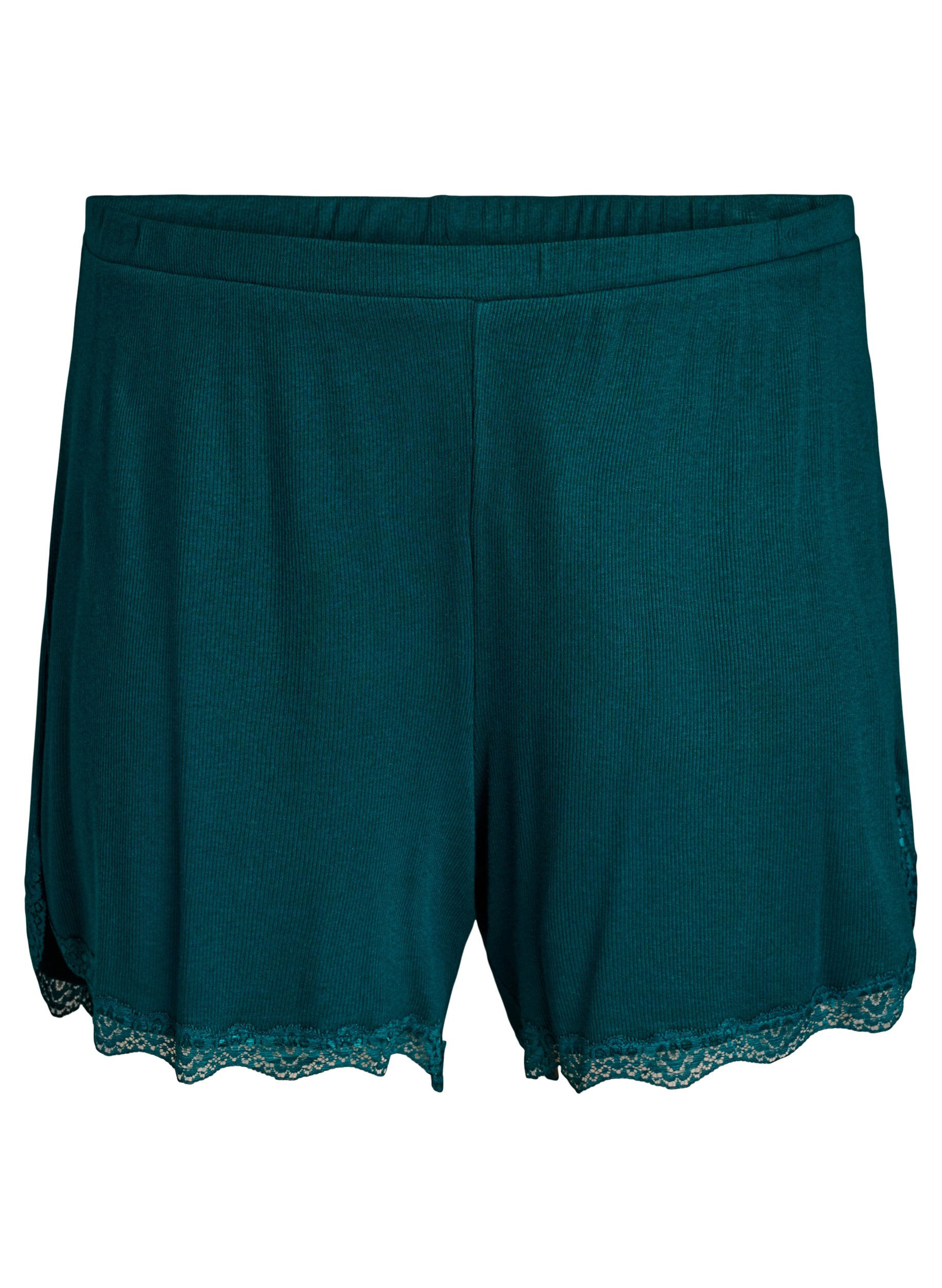 Zizzi Short de nuit ample &agrave; texture c&ocirc;tel&eacute;e et bordure en dentelle, Vert, Packshot image number 0