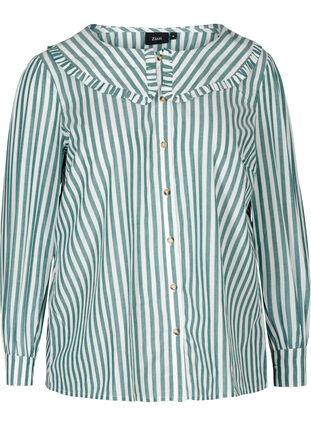 Gestreepte blouse in katoen, Green Stripe , Packshot image number 0