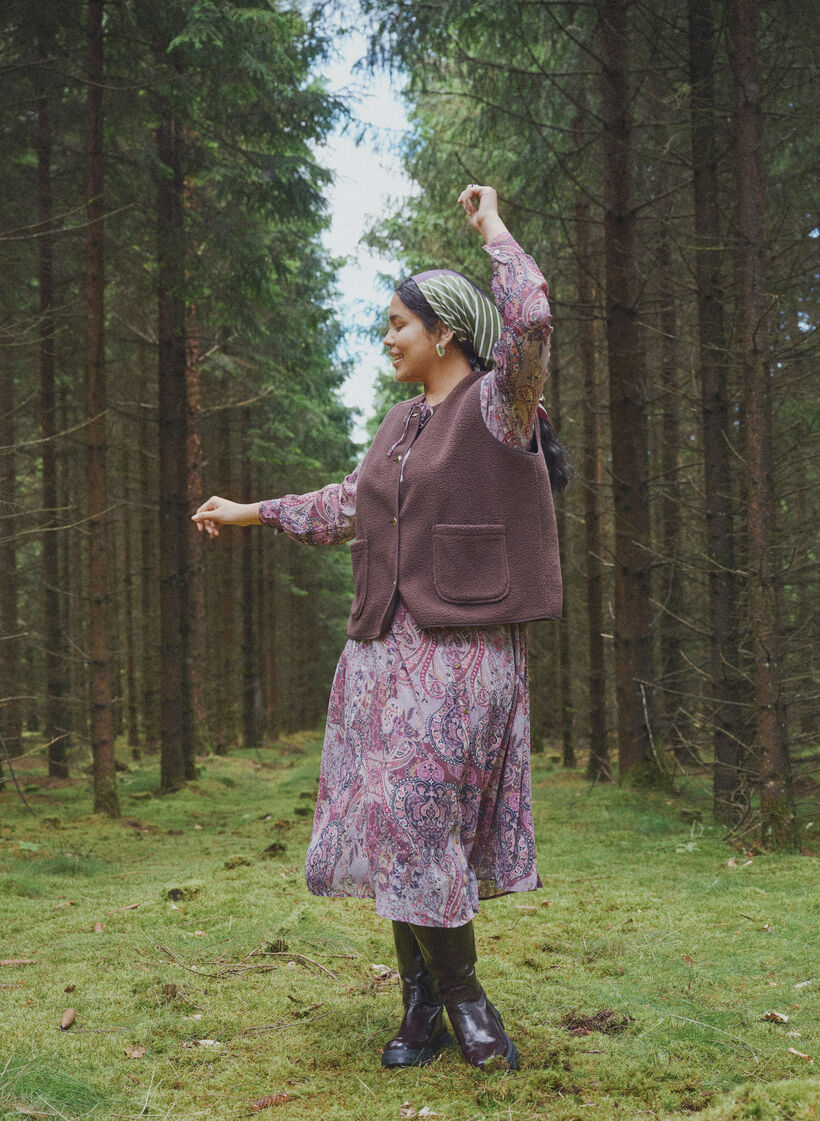Robe midi &agrave; imprim&eacute; cachemire et taille &eacute;lastique, Violet, Image image number 0