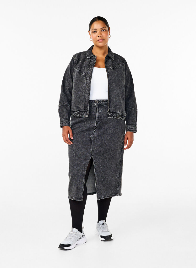 Denim rok met split aan de voorkant, Dark Grey Denim, Model image number 0