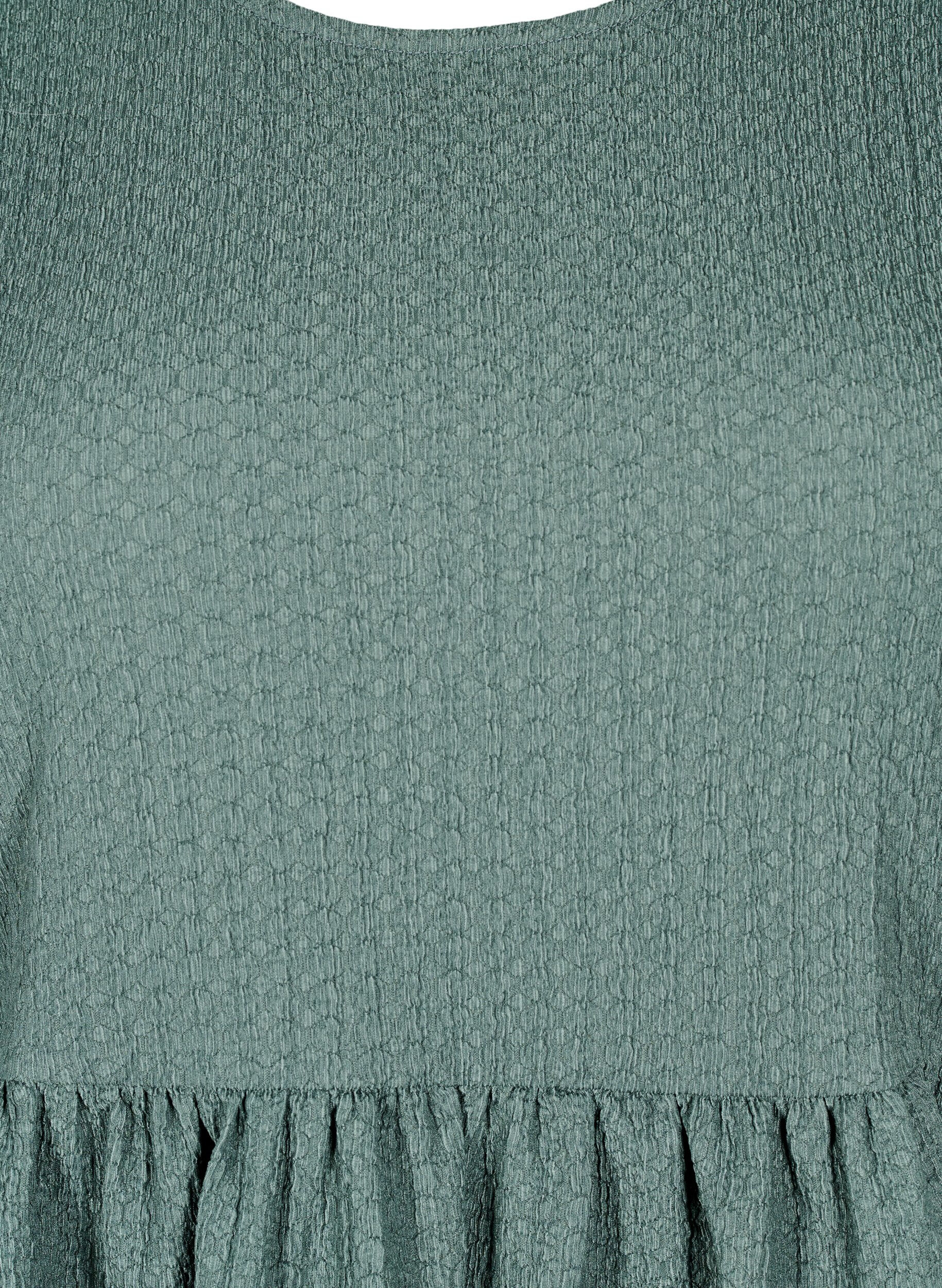 ZizziFLASH - Korte jurk met textuur en 3/4 mouwen, Balsam Green, Packshot image number 2