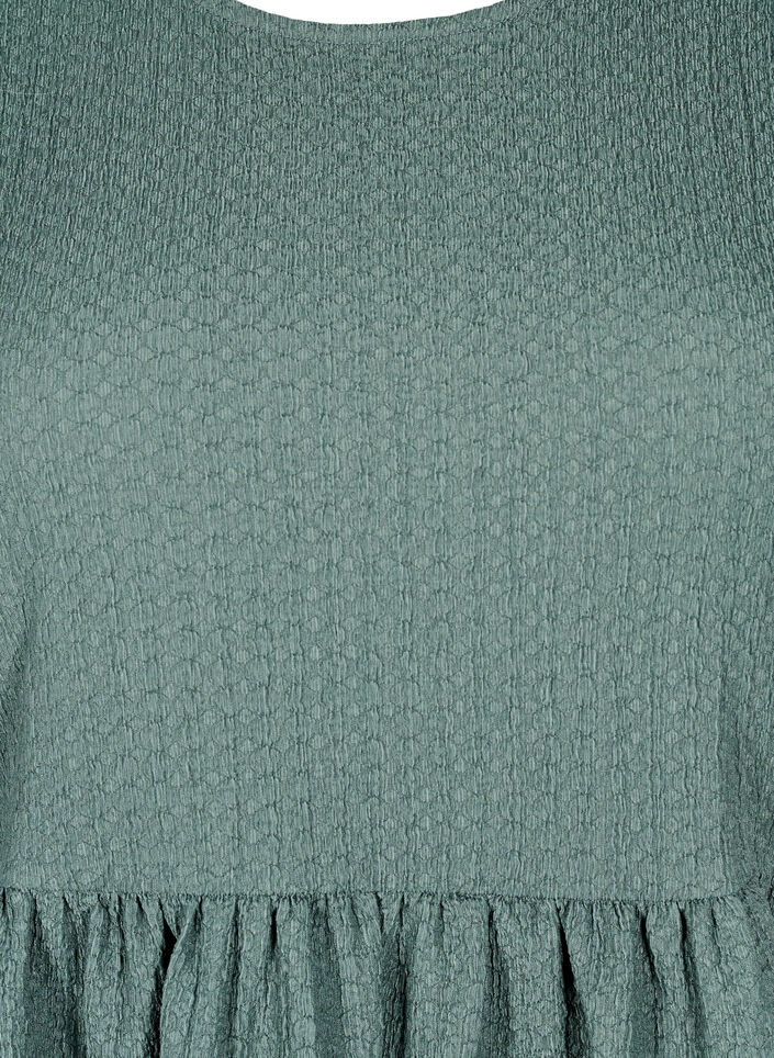 FLASH - Korte jurk met textuur en 3/4 mouwen, Balsam Green, Packshot image number 2