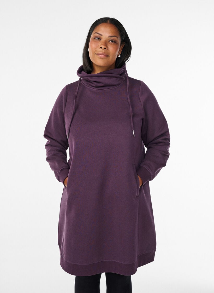 FLASH - Robe sweat-shirt courte &agrave; col montant et poches, Violet, Model image number 0