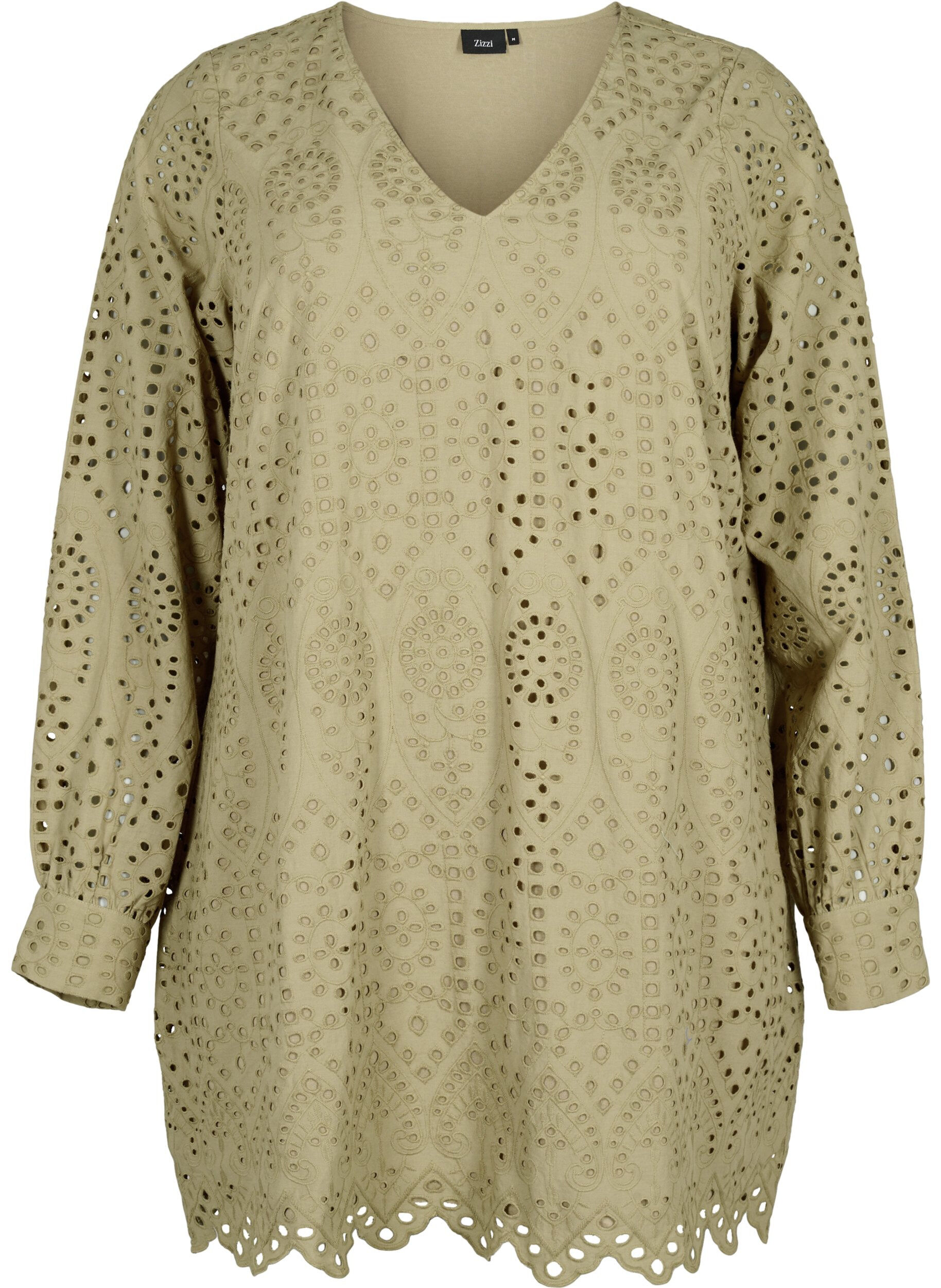 ZizziKatoenen tuniek met broderie anglaise, Coriander, Packshot image number 0