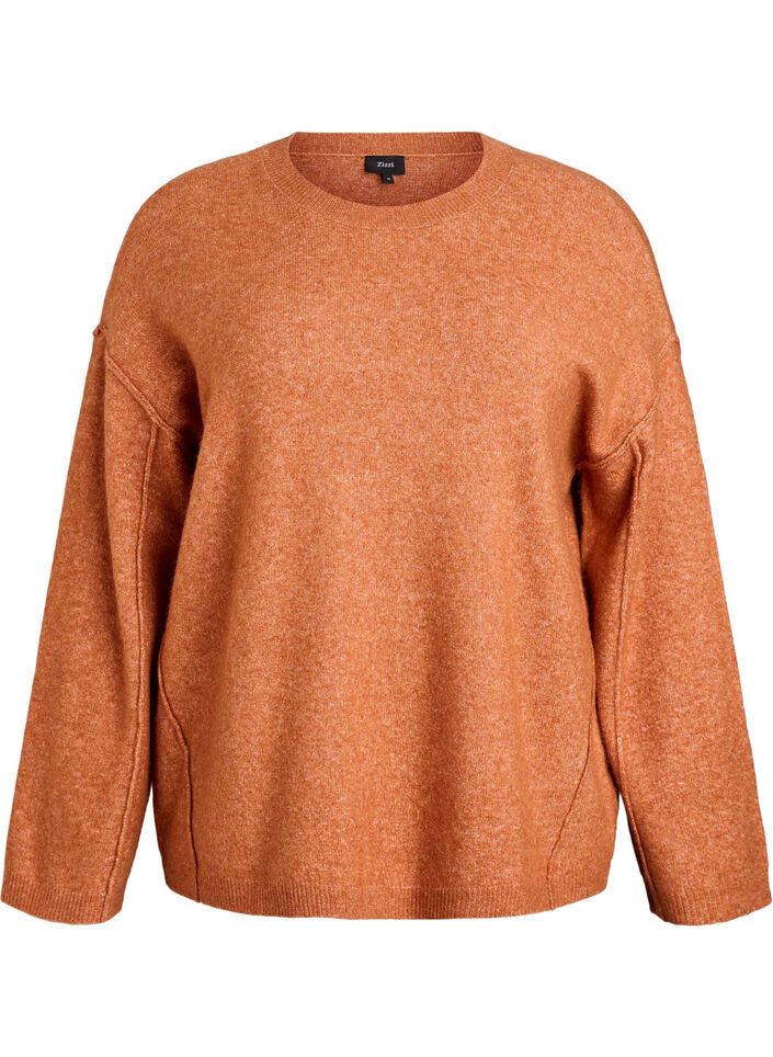 Losvallende gebreide trui met opvallende naden, Oranje, Packshot image number 0
