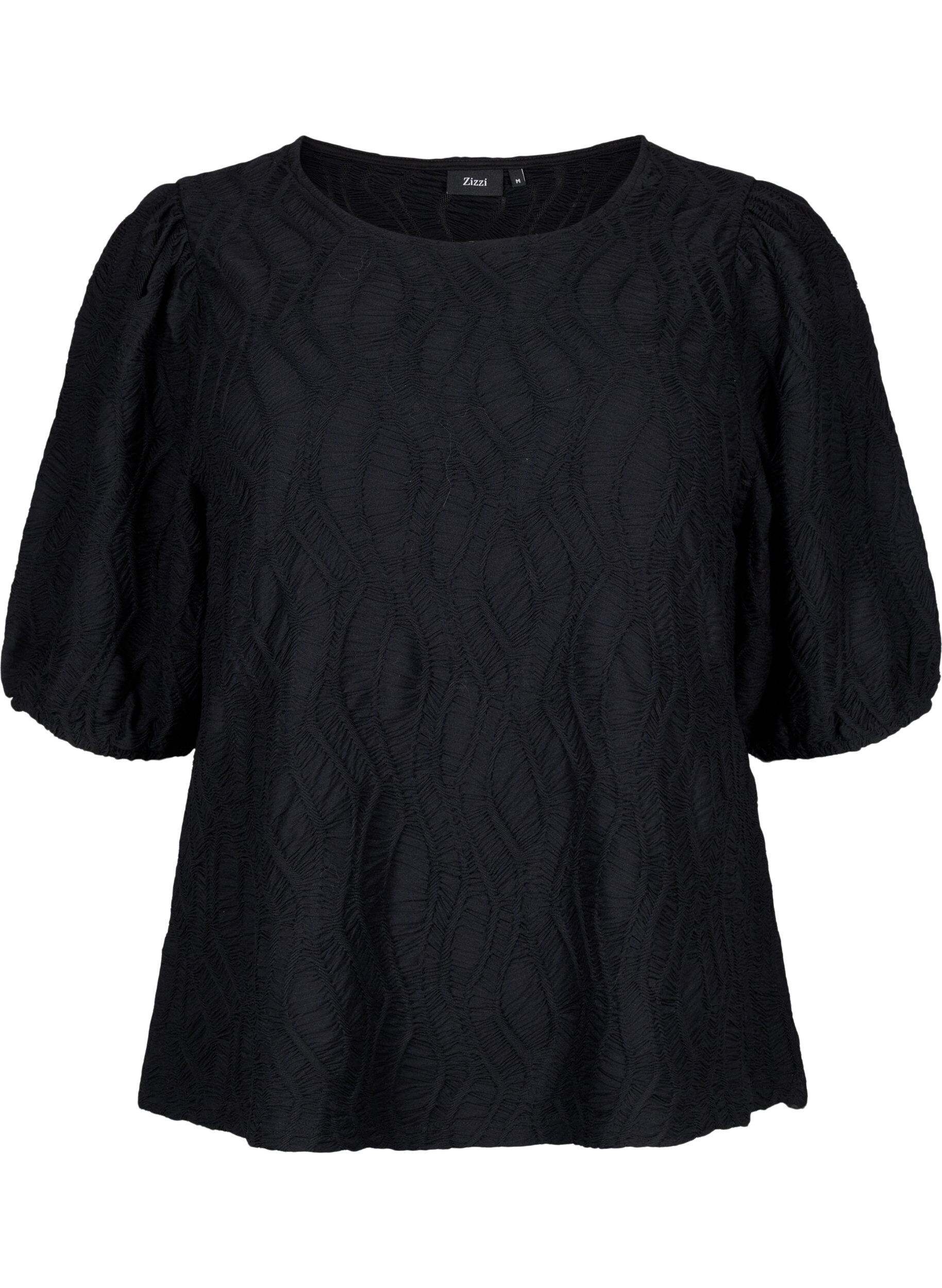 ZizziBlouse met structuur en korte mouwen, Black, Packshot image number 0