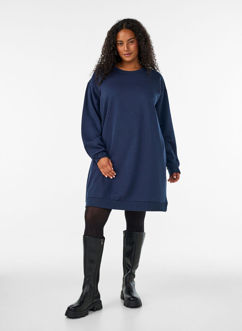 Robe sweat ample avec poches, Bleu, Model image number 1