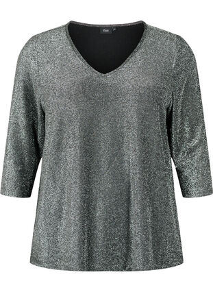 Glitter blouse met 3/4 mouwen, Black Silver , Packshot image number 0