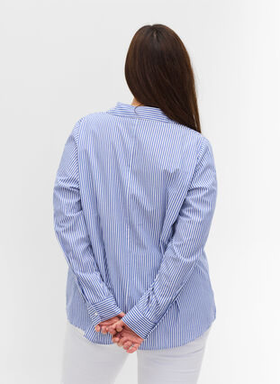 Gestreept overhemd van biologisch katoen, Dazzling Blue Stripe, Model image number 1