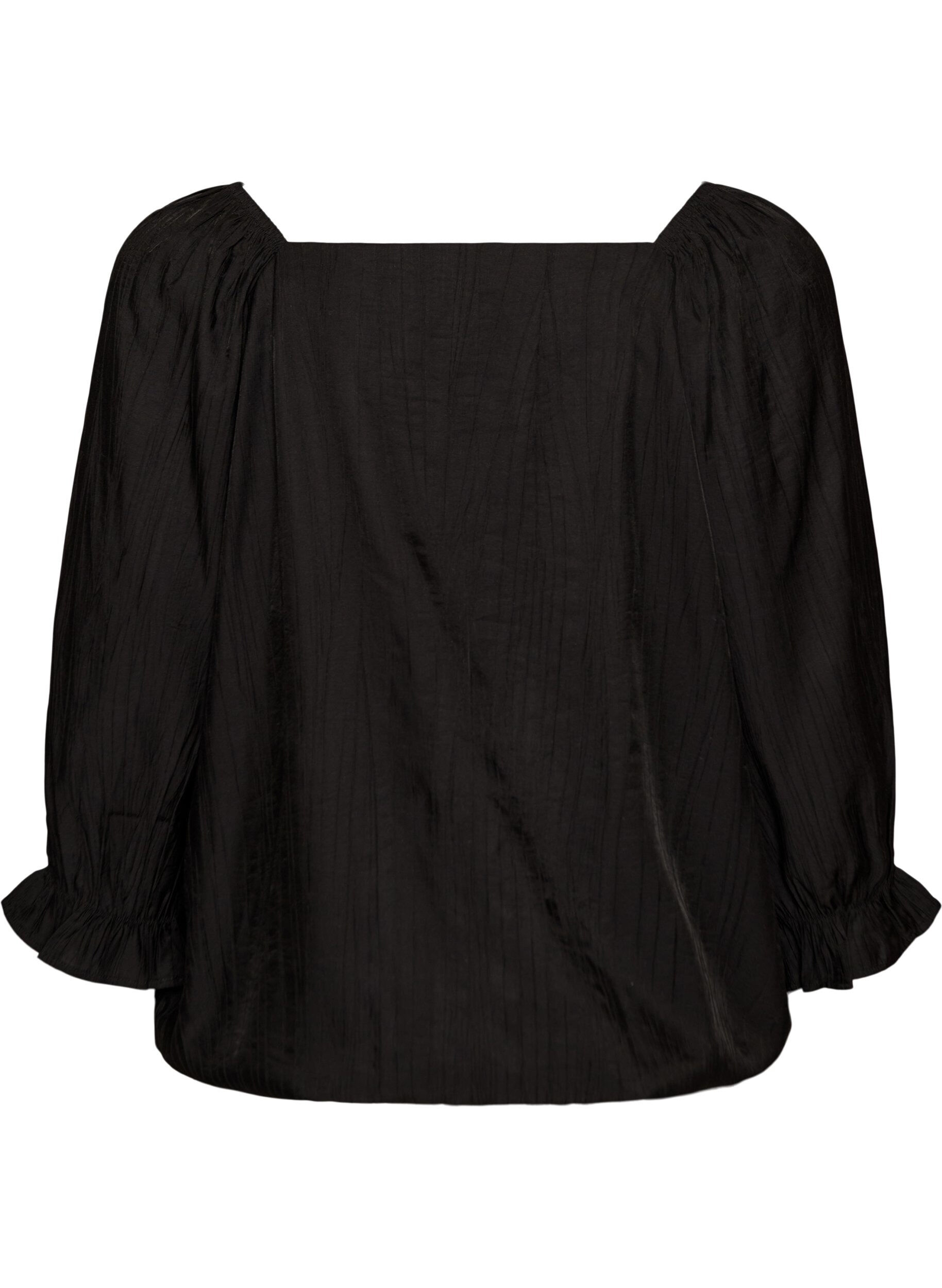 ZizziViscose blouse met een vierkante hals en 3/4-mouwen, Zwart, Packshot image number 1