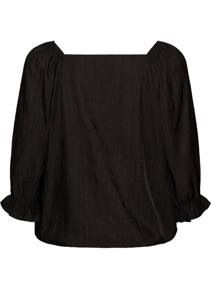 Viscose blouse met een vierkante hals en 3/4-mouwen, Zwart, Packshot image number 1