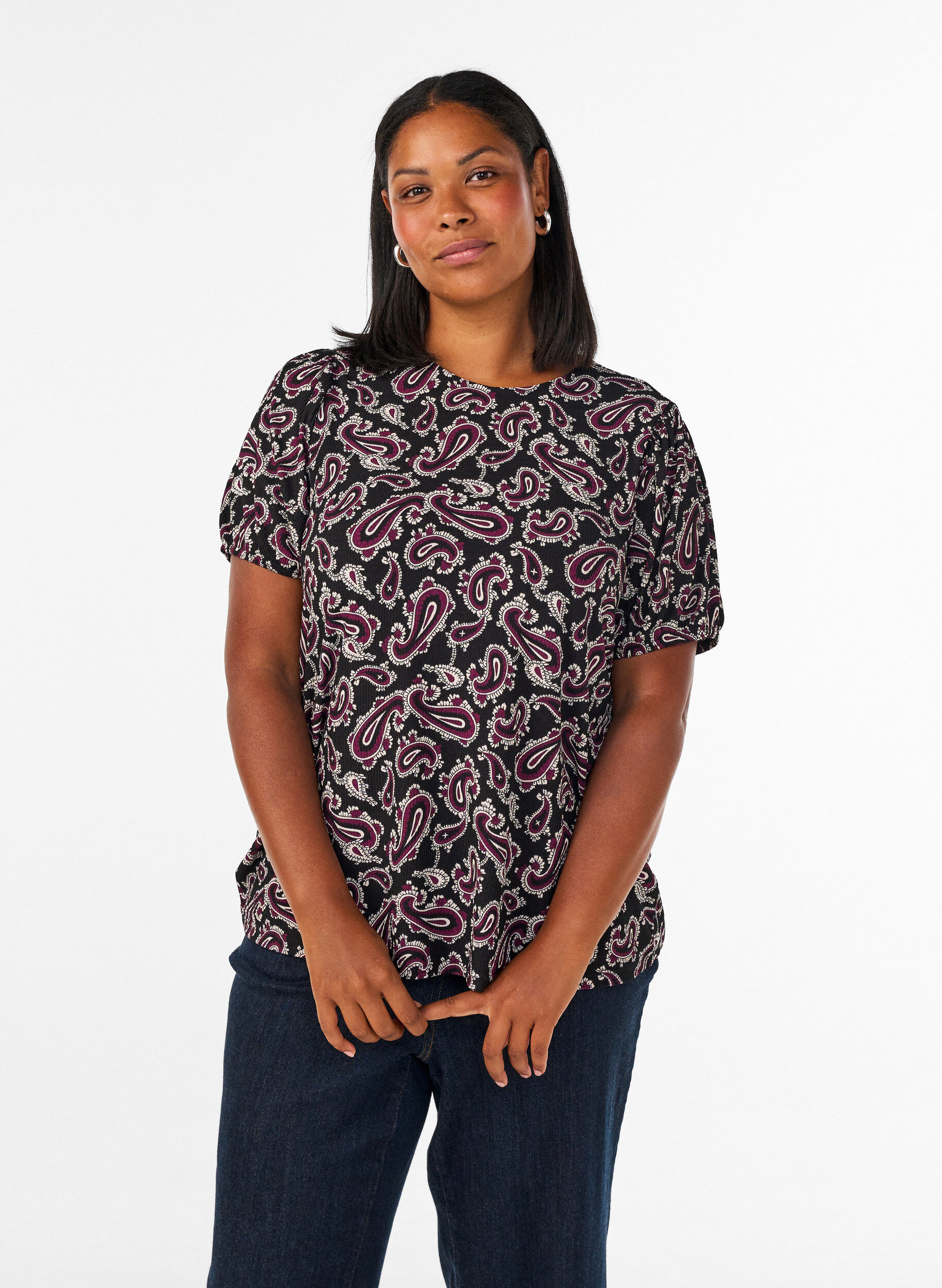 Blouse met lange mouwen en paisleyprint, Donker Bordeaux, Model
