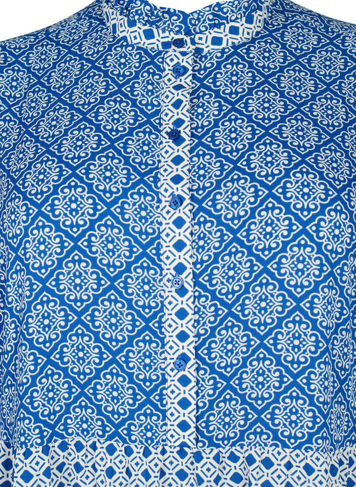 Robe trap&egrave;ze avec motifs et lignes de coupe, Blue AOP, Packshot image number 2