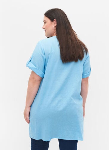 Tunique en coton à manches courtes avec poches, Alaskan Blue, Model image number 1