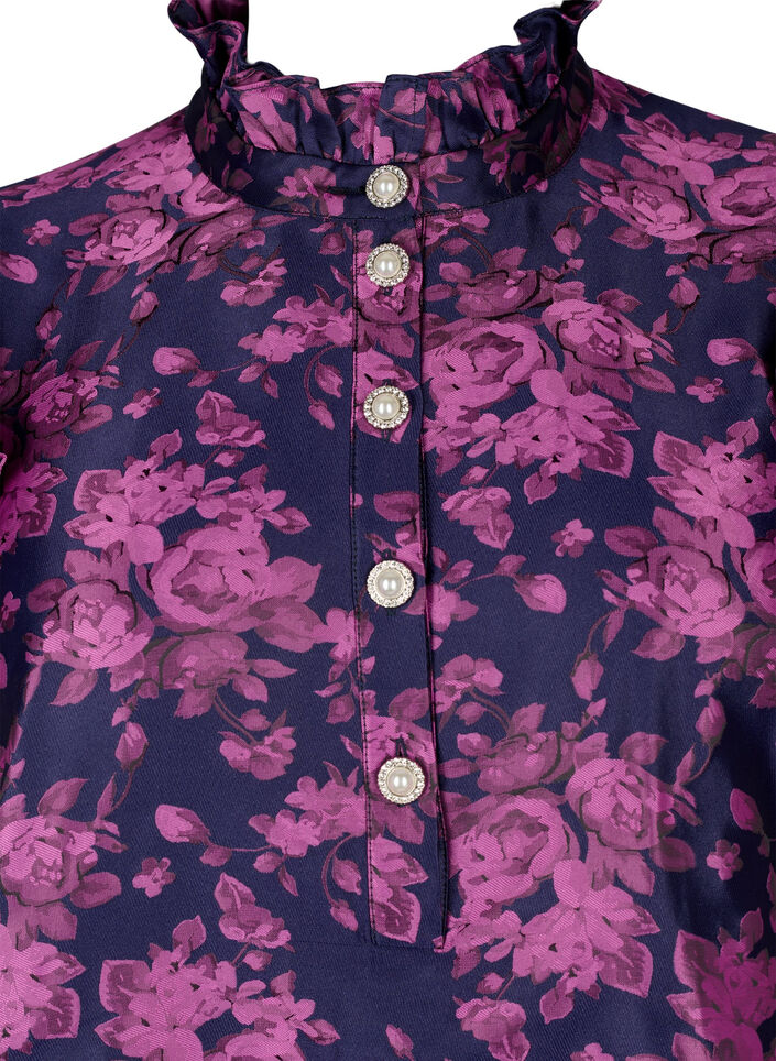 Jurk met ruchedetail en parelknopen, Dark Blue Pink, Packshot image number 2
