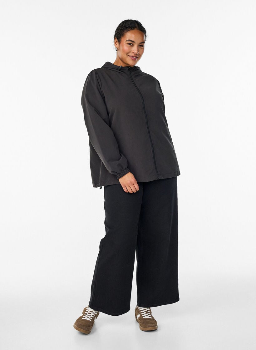 Lichtgewicht jas met een capuchon en ritssluiting, Zwart, Model image number 1