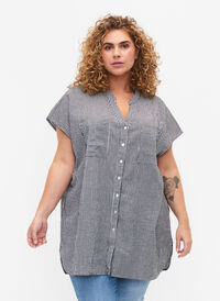 Chemise à manches courtes en coton à rayures, Black Stripe, Model