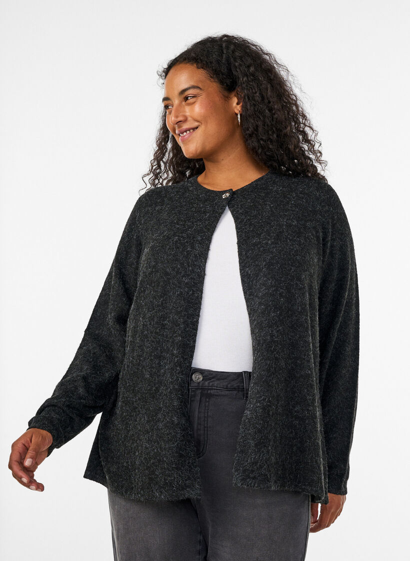 Gebreid vest met ronde hals en knoopsluiting, Grijs, Model image number 0